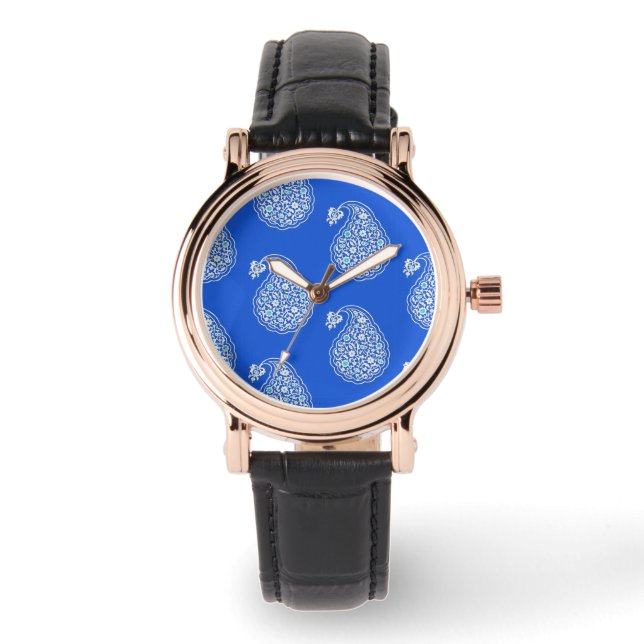 Persian tile paisley - white on cobalt blue watch (Front)