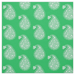Persian tile paisley - white on emerald green fabric