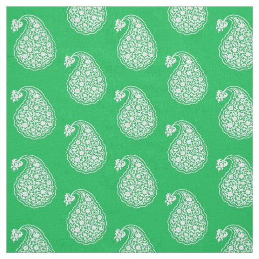 Persian tile paisley - white on emerald green fabric