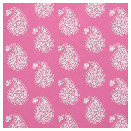 Persian tile paisley - white on fuchsia pink fabric
