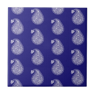 Persian tile paisley - white on indigo blue