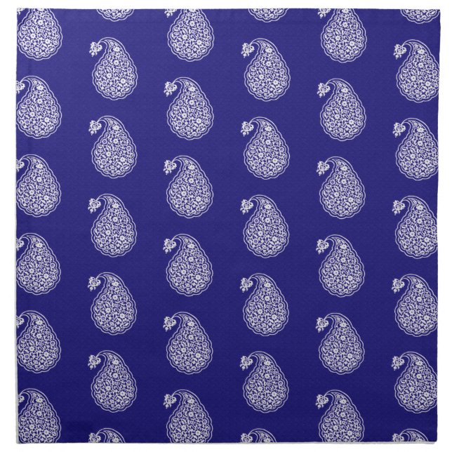 Persian tile paisley - white on indigo blue cloth napkin (Front)