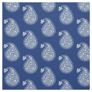 Persian tile paisley - white on indigo blue fabric