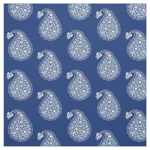 Persian tile paisley _ white on indigo blue fabric
