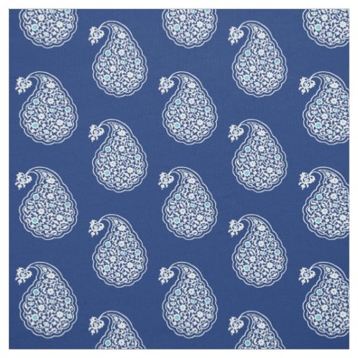 Persian tile paisley - white on indigo blue fabric