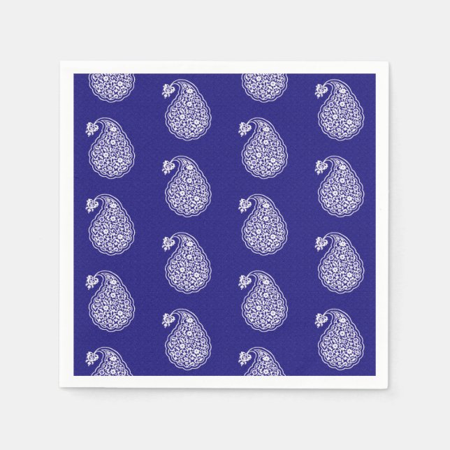Persian tile paisley - white on indigo blue paper napkins (Front)