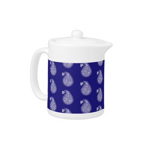 Persian tile paisley _ white on indigo blue teapot
