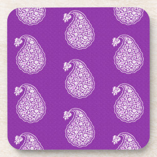 Persian tile paisley - white on purple beverage coaster