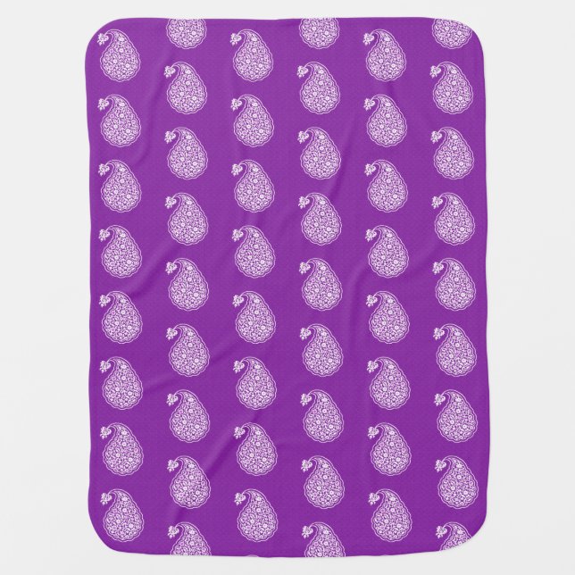 Persian tile paisley - white on purple receiving blanket (Front)