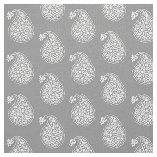 Persian tile paisley - white on silver grey fabric