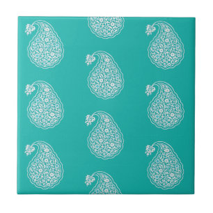 Persian tile paisley - white on turquoise