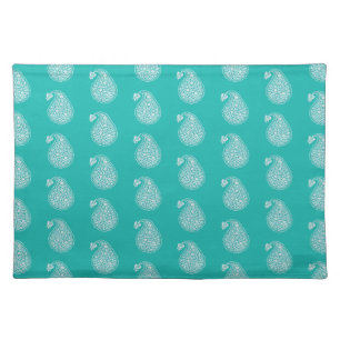 Persian tile paisley - white on turquoise cloth placemat