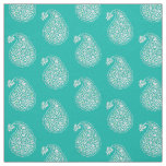 Persian tile paisley - white on turquoise fabric