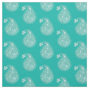 Persian tile paisley - white on turquoise fabric
