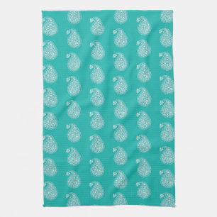 Persian tile paisley - white on turquoise kitchen towel
