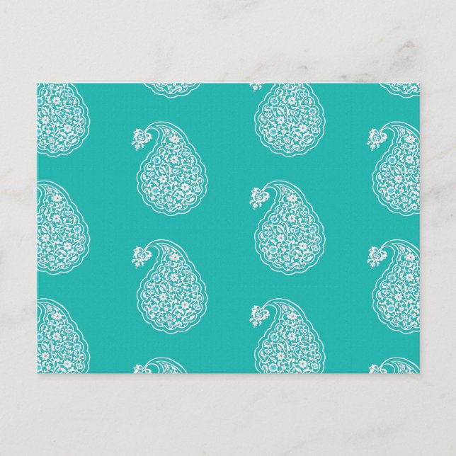 Persian tile paisley - white on turquoise postcard (Front)