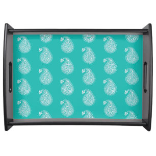 Persian tile paisley - white on turquoise serving tray