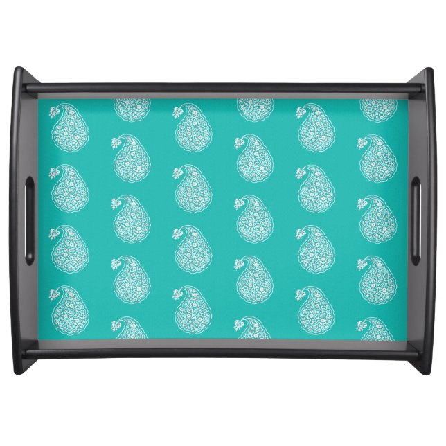 Persian tile paisley - white on turquoise serving tray (Front)