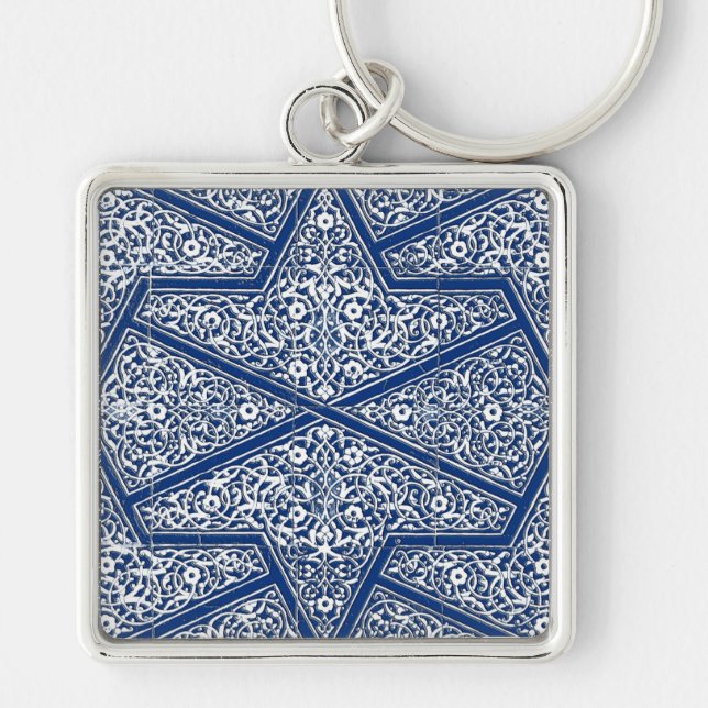 Persian tile pattern - cobalt blue and white keychain (Front)
