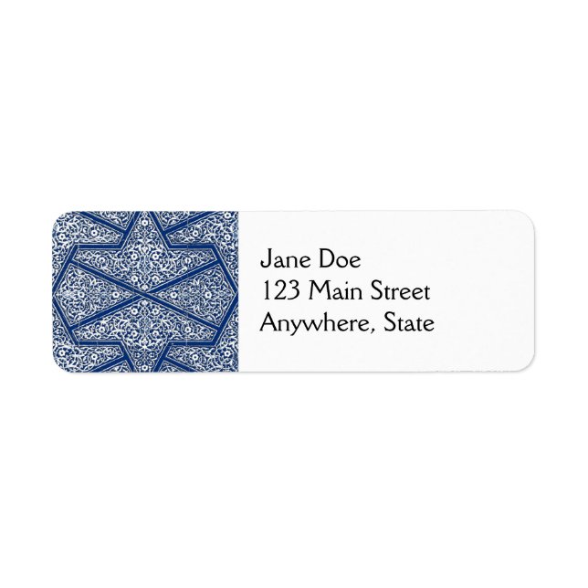 Persian tile pattern - cobalt blue and white label (Front)