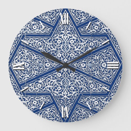Persian tile pattern _ cobalt blue and white large clock