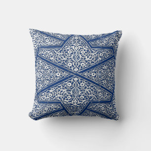 Persian tile pattern - cobalt blue and white throw pillow