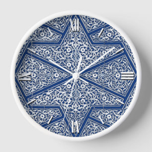 Persian tile pattern - cobalt blue and white wall clock