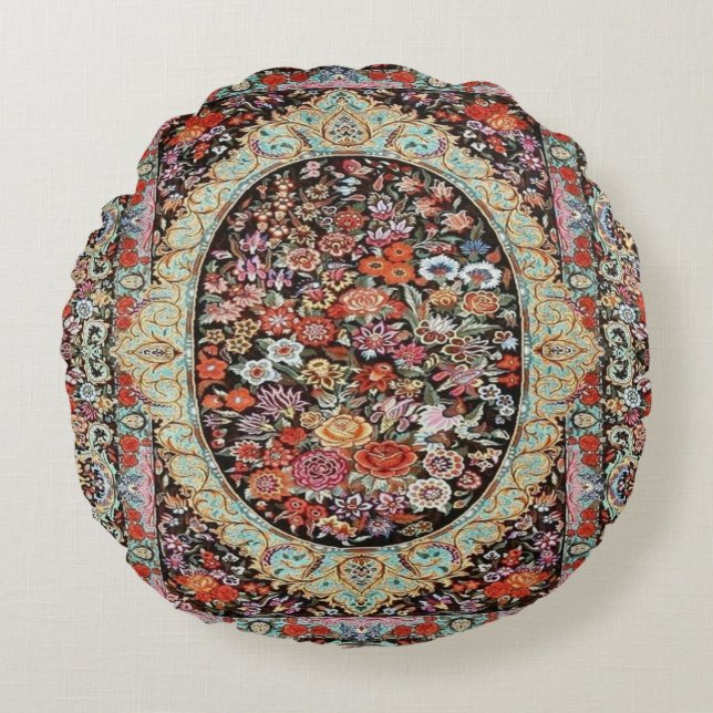 Persian Turkish Floral Flower Rug Print Round Pillow (Front)