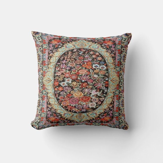 Persian Turkish Floral Flower Rug Print Throw Pillow (Front)