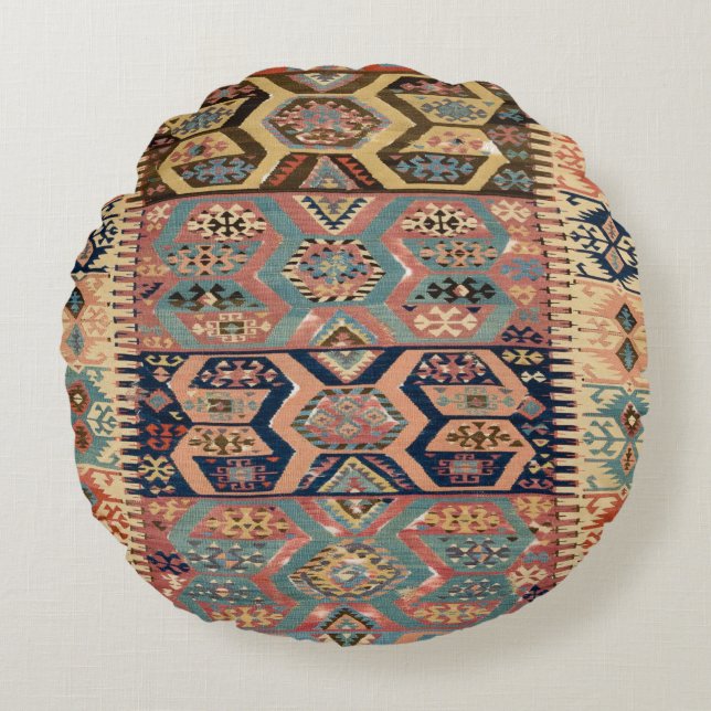 Persian Turkish Kilim Carpet Rug Antique Kilim Round Pillow (Front)