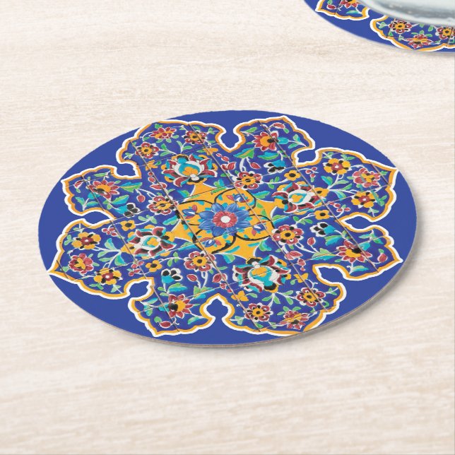Persian Turquoise Round Paper Coaster (Angled)