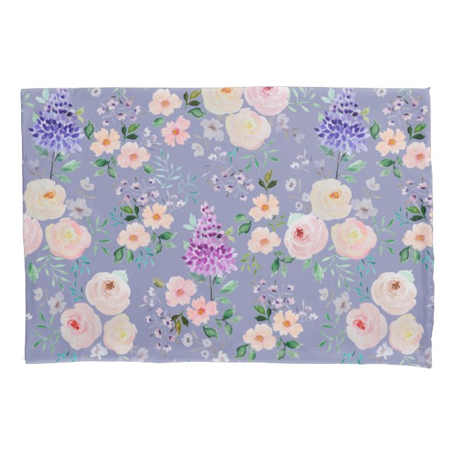 Persian Violet Watercolor Floral Pillow Case (Front)