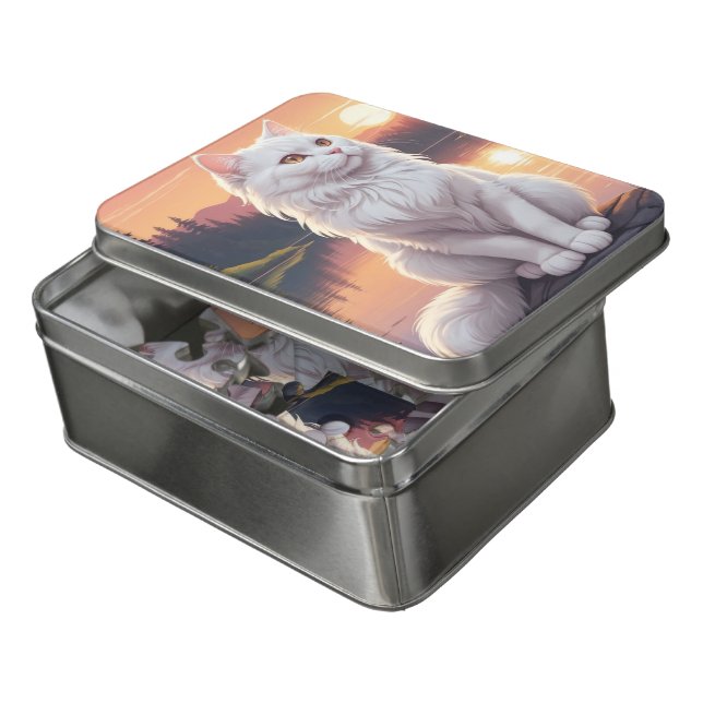 Persian White Cat Jigsaw Puzzle (Lid Open)