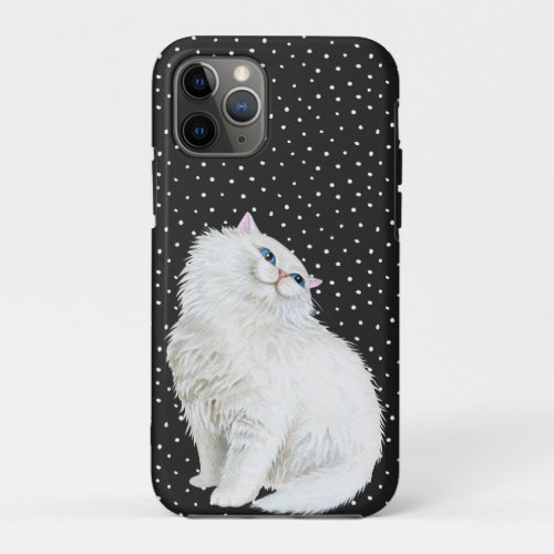 Persian white cat on black iPhone 11 pro case