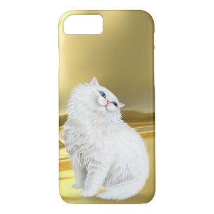 Persian white cat on gold satin iPhone 8/7 case