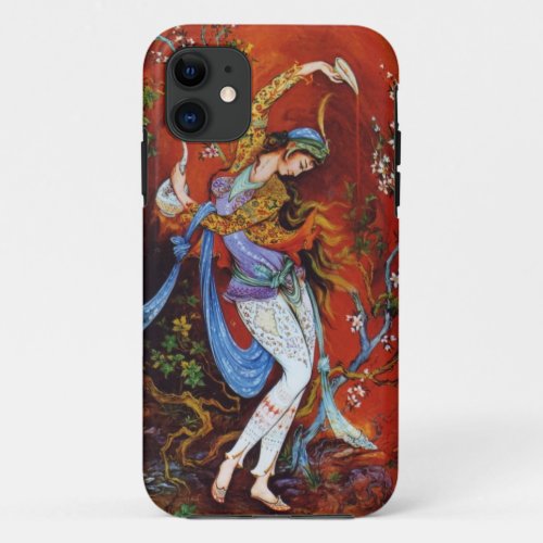 Persian Woman Dancing with Bird  Wine iPhone 11 Case