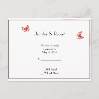 Persimmon Butterfly Heart Wedding RSVP Postcard