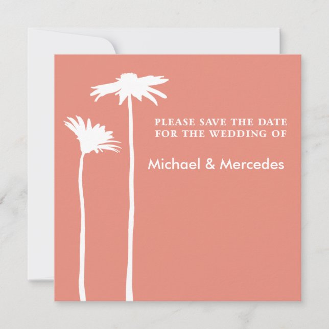 Persimmon Daisy Blooms Save the Date Invitation (Front)