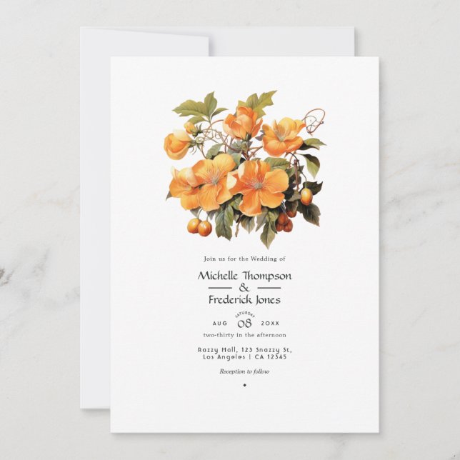 Persimmon Floral Wedding Invitation (Front)