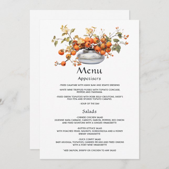 Persimmon Floral Wedding Menu (Front/Back)