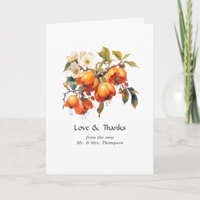 Persimmon Floral Wedding Thank You Card (Front)