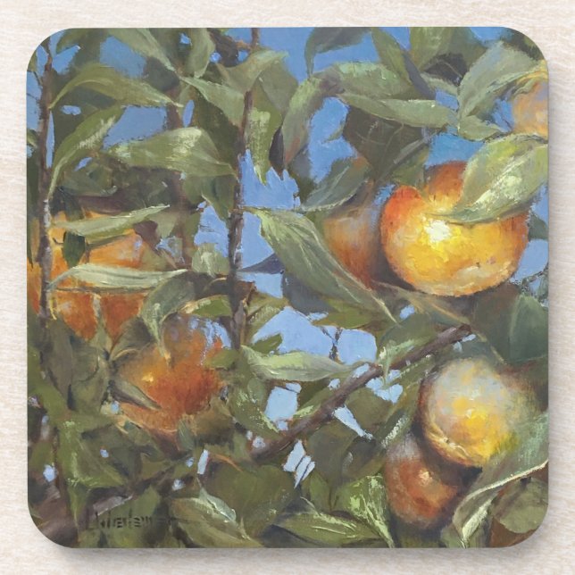Persimmon Fruit Tree Beautiful Original Artwork Beverage Coaster (Front)