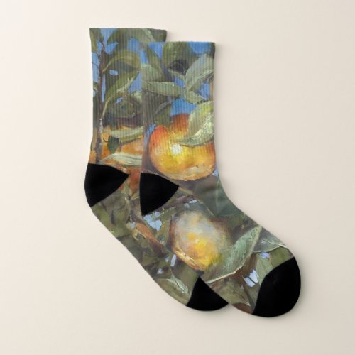 Persimmon Fruit Tree Beautiful Original Artwork Socks