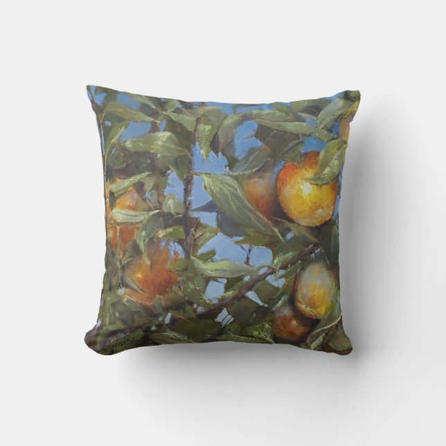 Persimmon Fruit Tree Beautiful Original Artwork Throw Pillow (Front)