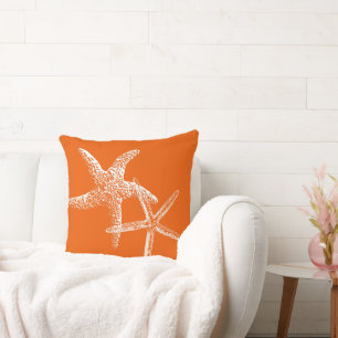 Persimmon Orange Starfish Couple Decorative Pillow