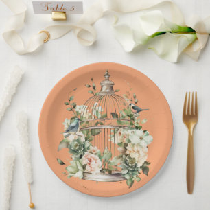 Persimmon Orange White Green Gold Shower Paper Plates