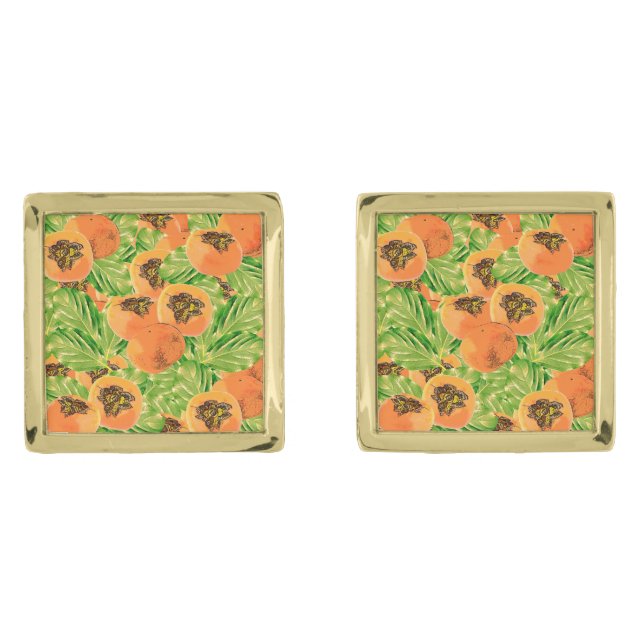 Persimmon Pattern Gold Cufflinks (Front)
