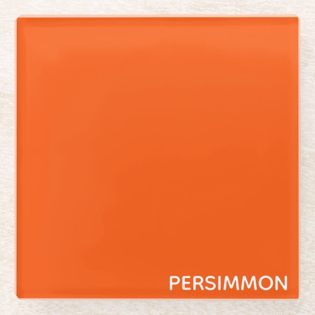 Persimmon red color name glass coaster (Front)