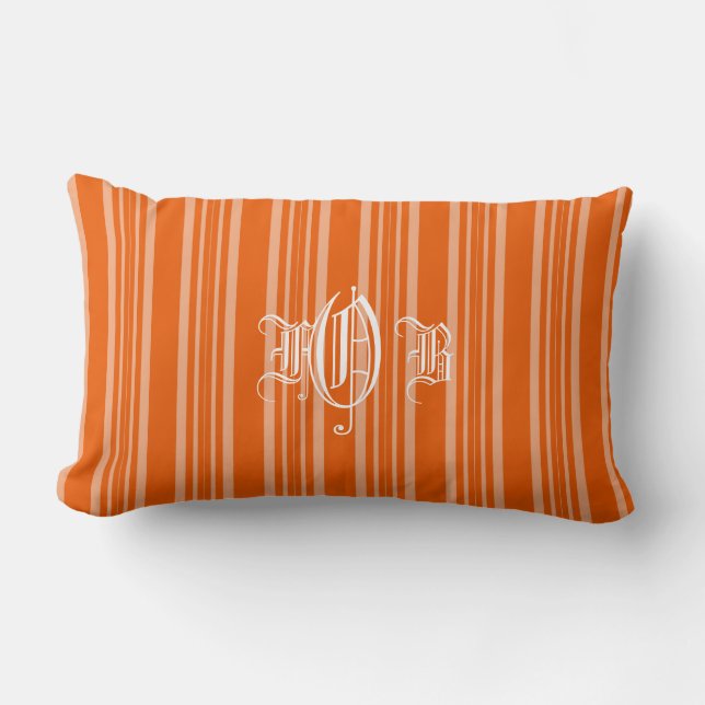 Persimmon Stripes White Monogram Lumbar Pillow (Front)