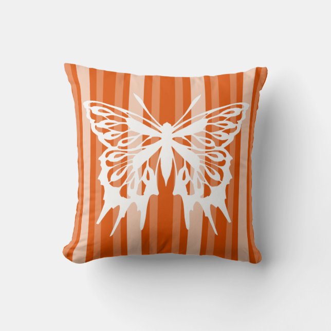 Persimmon Victorian Stripe with Butterfly Throw Pillow (Front)